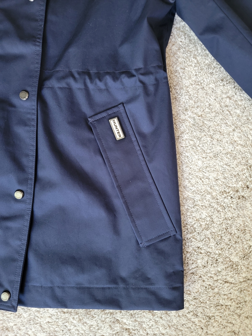 Hunter Cinched Waist Navy Hooded Rain Jacket Small - Picture 5 of 12
